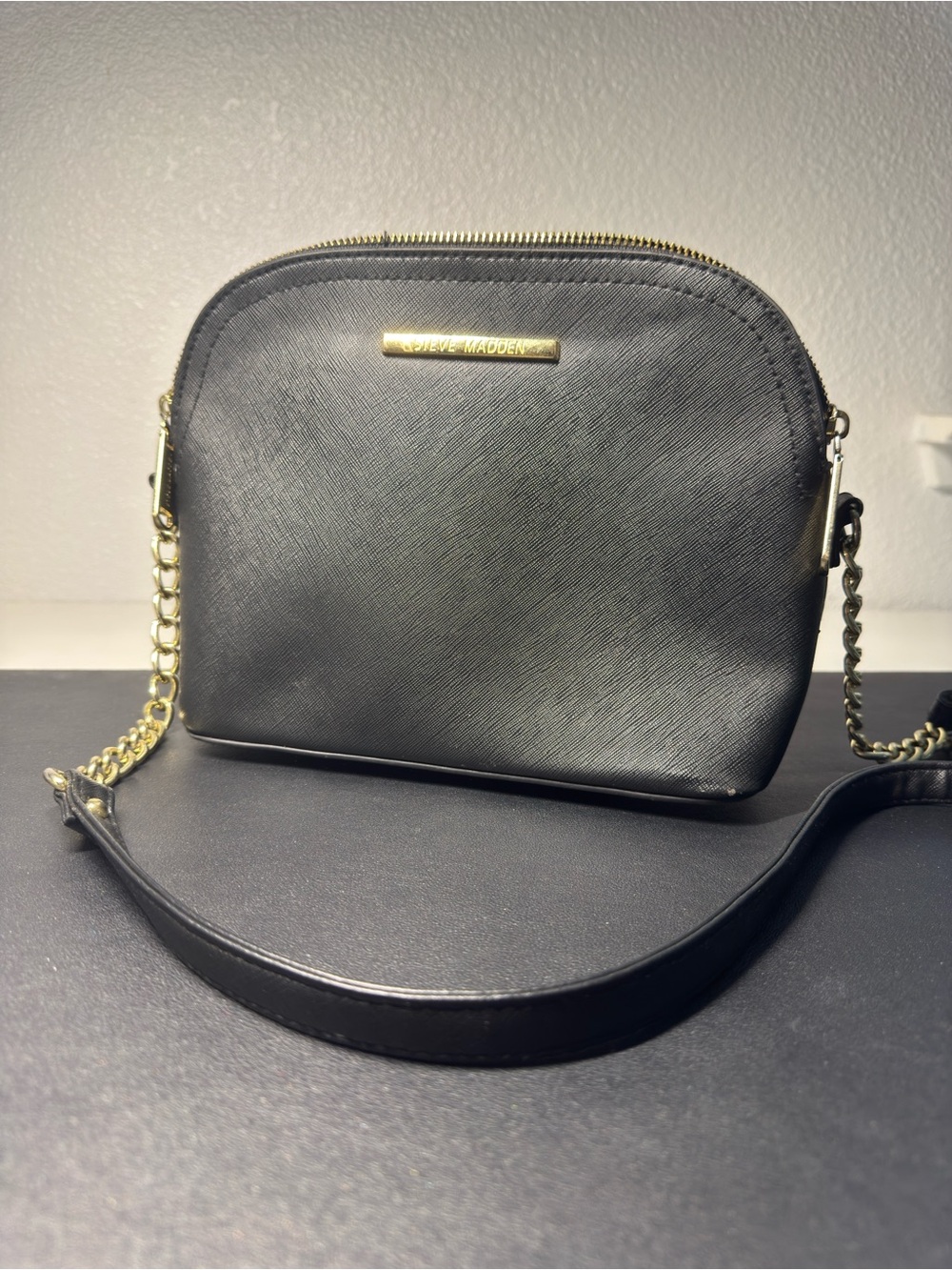 Steve Madden Black Crossbody with Gold Chain Accent